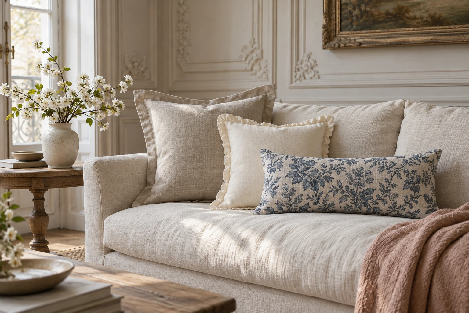 Natural textile layers and gentle light