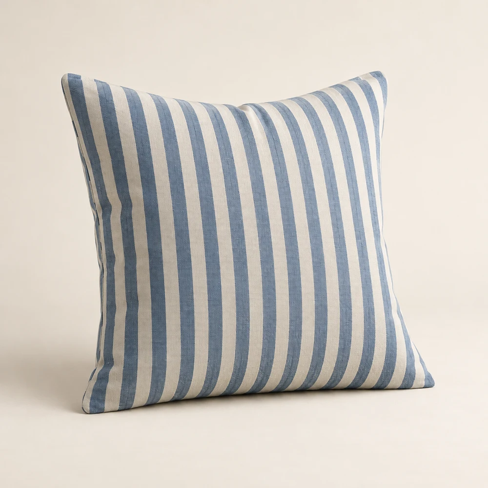 Matin Stripe Pillow, Blue / Ivory