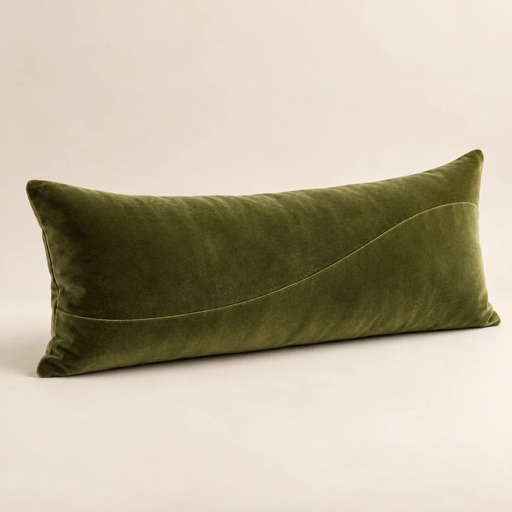 Courbe Velvet Pillow, Olive