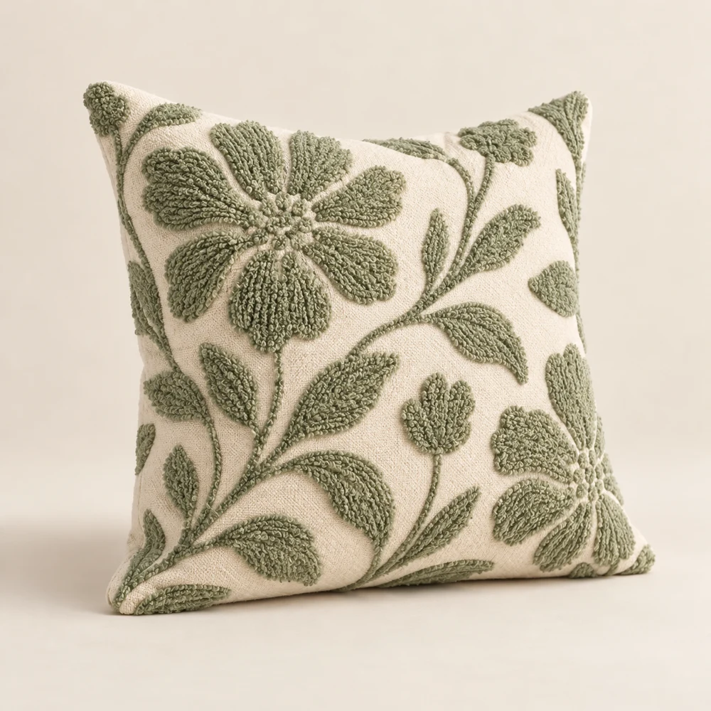 Jardin Relief Pillow, Cream / Sage